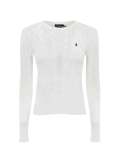 Maglione a trecce con logo bianco POLO RALPH LAUREN | 211891640001